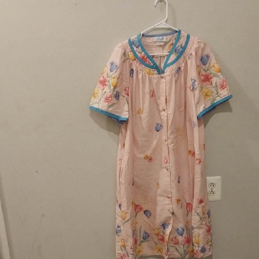 Embroidered Floral Casual Dress with Blue Trim